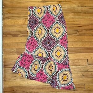 SHEIN Pink and Yellow Patterned Midi Asymmetrical Skirt